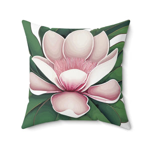 Large Pink Magnolia Polyester Square Pillow - Dipaliz - Throw Pillows