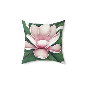 Large Pink Magnolia Polyester Square Pillow - Dipaliz - Throw Pillows