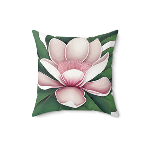 Large Pink Magnolia Polyester Square Pillow - Dipaliz - Throw Pillows