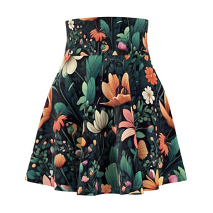 Green Floral Skater Skirt - Large Showy Flowers - Dipaliz - Skirts - l