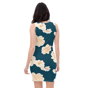 Teal Dress – Large Showy Flowers Party - Dipaliz - Dresses - Xs