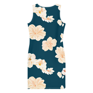 Teal Dress – Large Showy Flowers Party - Dipaliz - Dresses - Xs