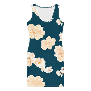 Teal Dress – Large Showy Flowers Party - Dipaliz - Dresses - Xs