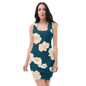 Teal Dress – Large Showy Flowers Party - Dipaliz - Dresses - Xs