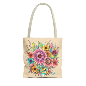 Bags - Large Vibrant Flowers Print Tote Bag Polyester Style - Dipaliz 13’’ × / Beige