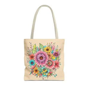Bags - Large Vibrant Flowers Print Tote Bag Polyester Style - Dipaliz 16’’ × / Beige
