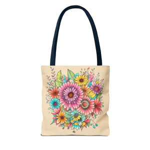 Bags - Large Vibrant Flowers Print Tote Bag Polyester Style - Dipaliz