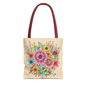 Bags - Large Vibrant Flowers Print Tote Bag Polyester Style - Dipaliz 13’’ × / Red