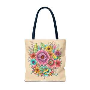 Bags - Large Vibrant Flowers Print Tote Bag Polyester Style - Dipaliz