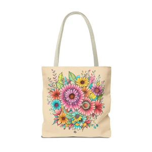 Bags - Large Vibrant Flowers Print Tote Bag Polyester Style - Dipaliz
