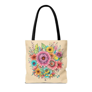Bags - Large Vibrant Flowers Print Tote Bag Polyester Style - Dipaliz