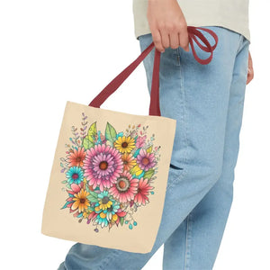 Bags - Large Vibrant Flowers Print Tote Bag Polyester Style - Dipaliz