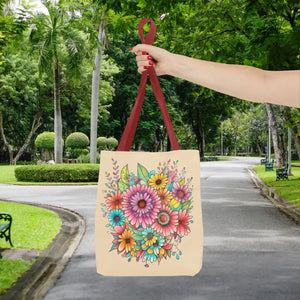 Bags - Large Vibrant Flowers Print Tote Bag Polyester Style - Dipaliz