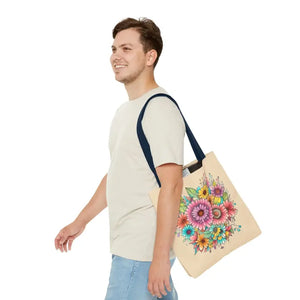 Bags - Large Vibrant Flowers Print Tote Bag Polyester Style - Dipaliz
