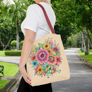 Bags - Large Vibrant Flowers Print Tote Bag Polyester Style - Dipaliz