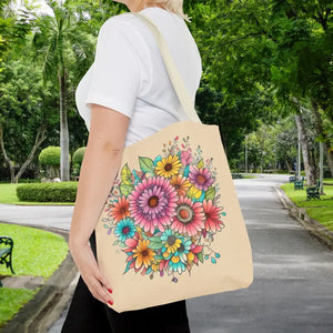 Bags - Large Vibrant Flowers Print Tote Bag Polyester Style - Dipaliz