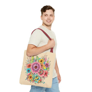 Bags - Large Vibrant Flowers Print Tote Bag Polyester Style - Dipaliz