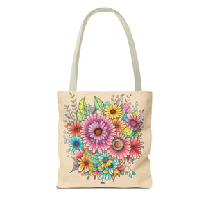 Bags - Large Vibrant Flowers Print Tote Bag Polyester Style - Dipaliz