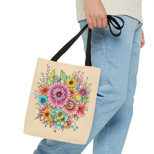 Bags - Large Vibrant Flowers Print Tote Bag Polyester Style - Dipaliz