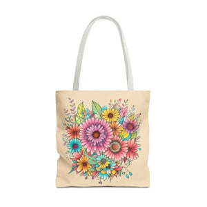 Bags - Large Vibrant Flowers Print Tote Bag Polyester Style - Dipaliz 18’’ × / White