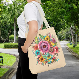 Bags - Large Vibrant Flowers Print Tote Bag Polyester Style - Dipaliz