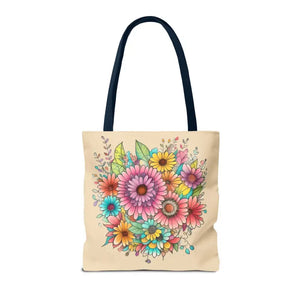 Bags - Large Vibrant Flowers Print Tote Bag Polyester Style - Dipaliz
