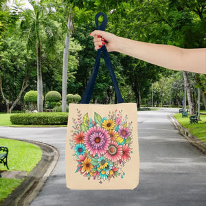 Bags - Large Vibrant Flowers Print Tote Bag Polyester Style - Dipaliz
