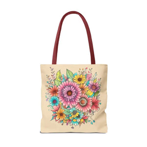 Bags - Large Vibrant Flowers Print Tote Bag Polyester Style - Dipaliz