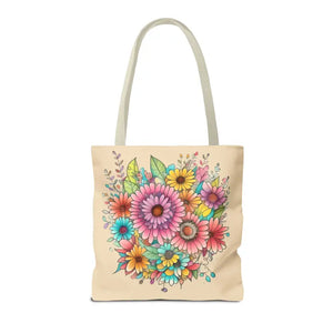 Bags - Large Vibrant Flowers Print Tote Bag Polyester Style - Dipaliz