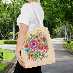 Bags - Large Vibrant Flowers Print Tote Bag Polyester Style - Dipaliz