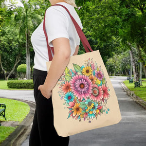 Bags - Large Vibrant Flowers Print Tote Bag Polyester Style - Dipaliz
