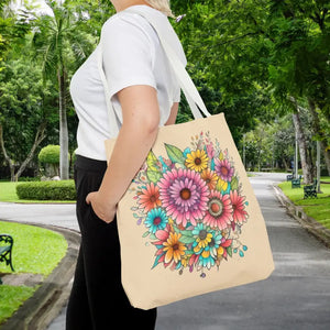 Bags - Large Vibrant Flowers Print Tote Bag Polyester Style - Dipaliz