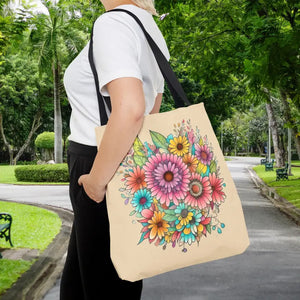Bags - Large Vibrant Flowers Print Tote Bag Polyester Style - Dipaliz