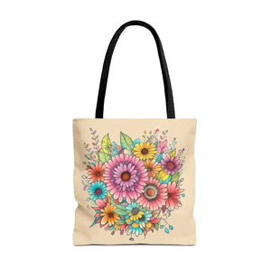 Bags - Large Vibrant Flowers Print Tote Bag Polyester Style - Dipaliz 18’’ × / Black