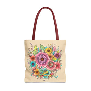 Bags - Large Vibrant Flowers Print Tote Bag Polyester Style - Dipaliz 18’’ × / Red