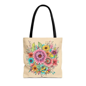 Bags - Large Vibrant Flowers Print Tote Bag Polyester Style - Dipaliz
