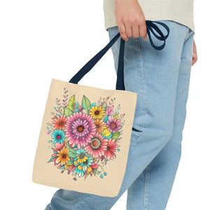 Bags - Large Vibrant Flowers Print Tote Bag Polyester Style - Dipaliz
