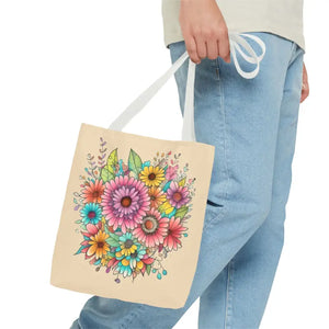 Bags - Large Vibrant Flowers Print Tote Bag Polyester Style - Dipaliz