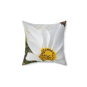 White Daisy Flower Throw Pillow Spun Polyester Square - Dipaliz - Pillows