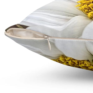 White Daisy Flower Throw Pillow Spun Polyester Square - Dipaliz - Pillows