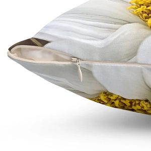 White Daisy Flower Throw Pillow Spun Polyester Square - Dipaliz - Pillows