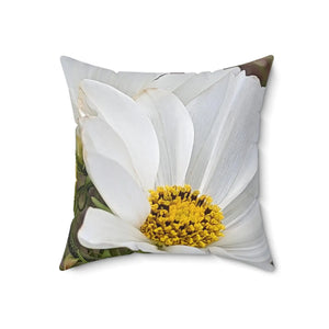 White Daisy Flower Throw Pillow Spun Polyester Square - Dipaliz - Pillows