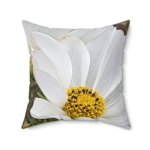 White Daisy Flower Throw Pillow Spun Polyester Square - Dipaliz - Pillows