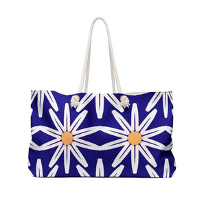 Oversized Polyester Weekender Bag Large White Flowers Blue - Dipaliz - 24’’ × 13’’ - Tote Bags