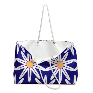 Oversized Polyester Weekender Bag Large White Flowers Blue - Dipaliz - 24’’ × 13’’ - Tote Bags