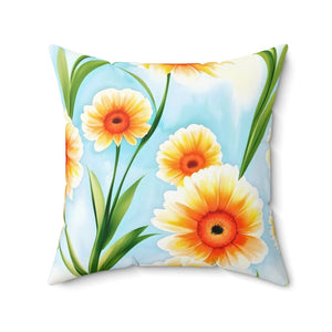 Orange Floral Pattern – Spun Polyester Square - Dipaliz - Throw Pillows