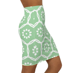 Light Floral Pattern on Green Women’s Mini Skirt - Skirts - Xs