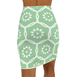 Light Floral Pattern on Green Women’s Mini Skirt - Skirts - Xs