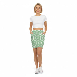 Light Floral Pattern on Green Women’s Mini Skirt - Skirts - Xs