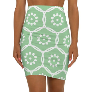 Light Floral Pattern on Green Women’s Mini Skirt - Skirts - Xs